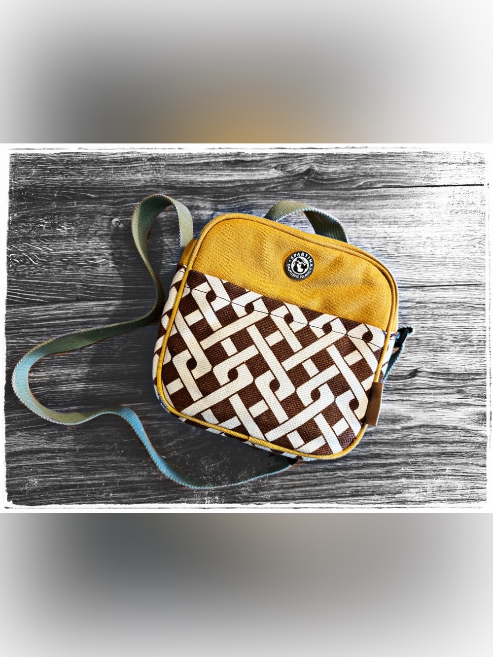 Spartina 449 Mustard, Teal, Cream, & Brown Woven Lunch Bag
